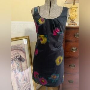 Loft Ann Taylor Black Dress w/ Bright Watercolor Florals Size 4P NEW